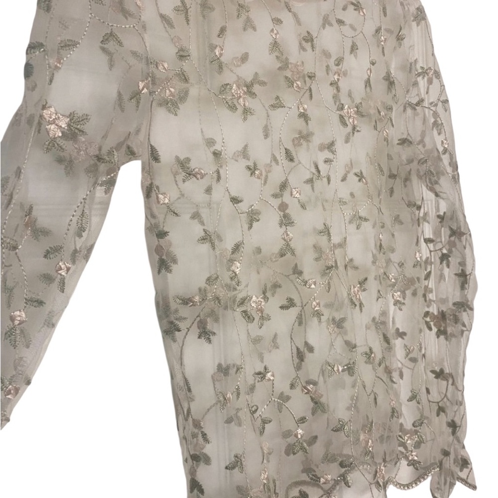 Vintage Floral Embroidered Sheer Mesh Top